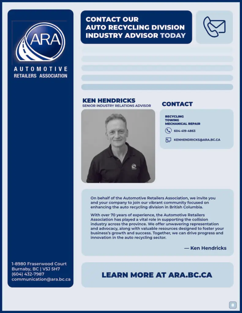 The impact of the B.C. Auto Recycler Division of the ARA, page 7
